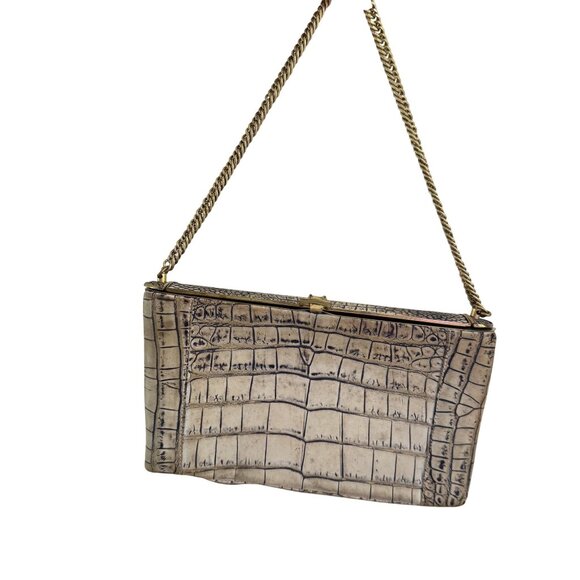 Beitsch Handbags - Vintage Beitsch Women's Beige Embossed Leather Gold Hardware Handbag Size S